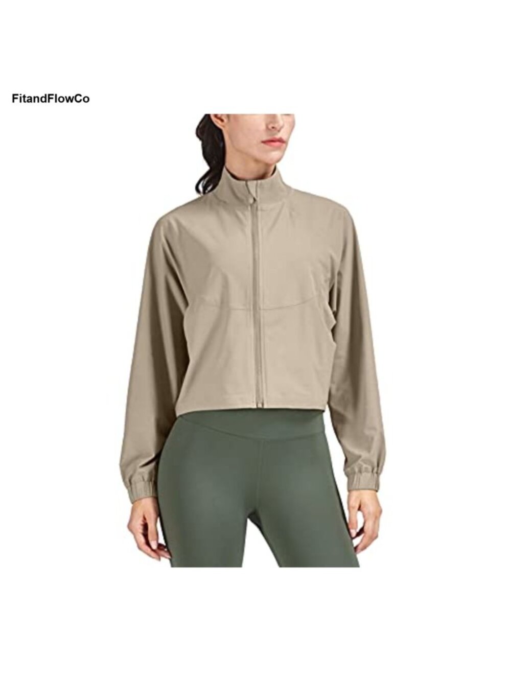 UPF 50+ Cropped Athletic Running Track Zip Up Jacket